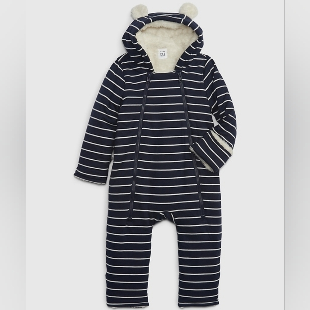 NWT GAP Baby Sherpa One-Piece Hoodie | Spring Layer | 3–6M Navy